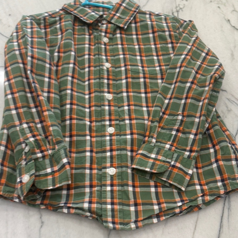 Janie and Jack Green and Orange Plaid Button Down Shirt